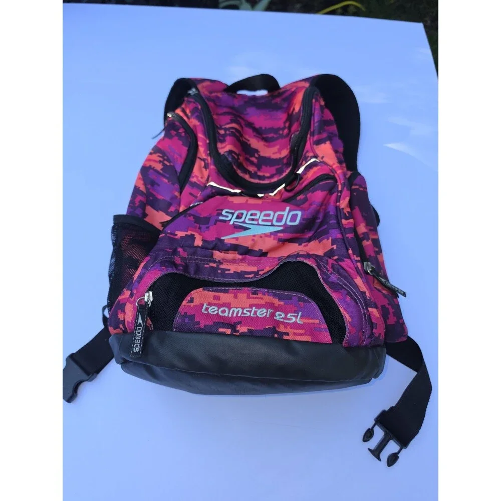 Speedo Teamster Backpack 25L Pink Digicam Colorful Waterproof Wet Compartment